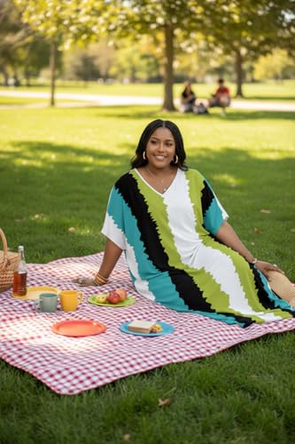 Image of Runwind Plus Size Maxi Dress for Women Short Sleeve V Neck Casual Long Dresses with Pockets