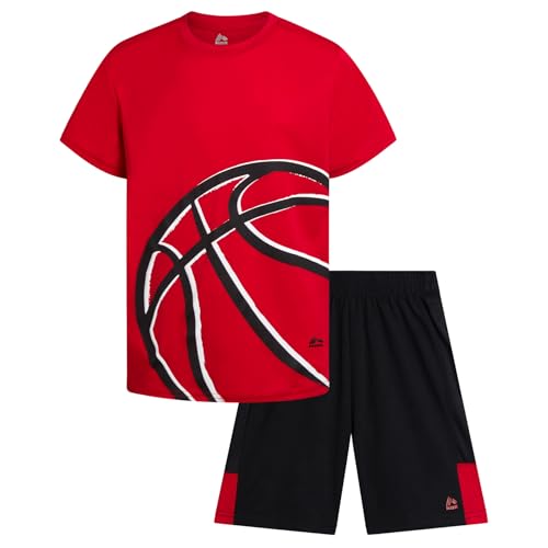 Image of RBX Boys Athletic Shorts Set - 2 Piece Active Performance Graphic Tees and Mesh Gym Shorts for Boys With Elastic Waistband