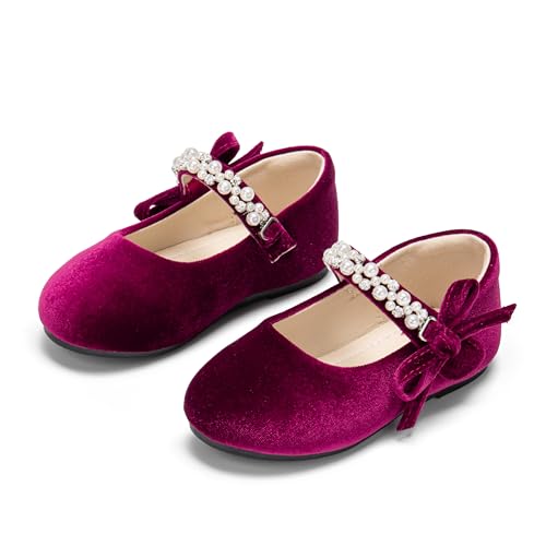 PHIRAMIN Toddler Flower Girl Velvet Burgundy Dress Shoes Size 9 - Little Girl Flats for Wedding by PHIRAMIN - Image 7