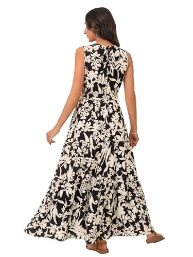 Image of Rooscier Women's Sleeveless Boho Maxi Dress | Halter Neck Print Tiered A Line Beach Dresses