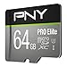 PNY PRO Elite 64GB microSDHC-Speicherkarte + SD-Adapter, 100MB/s Lesegeschwindigkeit, 90MB/s Schreibgeschwindigkeit, Klasse 10 UHS-I, U3, A1 App Performance, V30 für 4K-Video, Schwarz, Grau