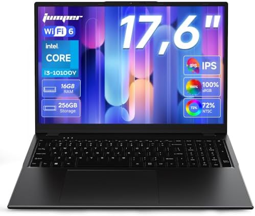 jumper 17.6" Laptop, i3-10100Y CPU, 16GB RAM 256 SSD, 100% sRGB F...