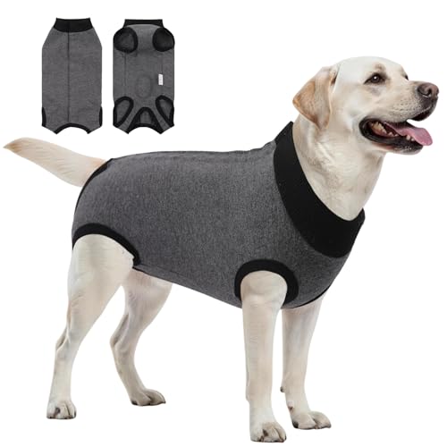 Image of SAWMONG Recovery Suit for Dogs Female Male, Cotton Breathable Dog Onesie After Surgery Spay Neuter, Professional Dog Surgical Suit, Substitute Pet E-Collar Cone (Grey, 3X-Large)