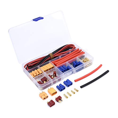 Fpvdrone Deans T-Plug Ec3 Xt60 Male Female Connector Adapters With 14Awg Silicone Wire And Heat Shrink Tubes For Rc Esc Lipo Battery Motor(52Pcs) #TOP2
