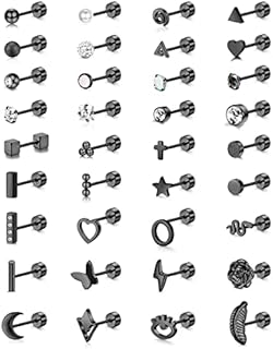 ADRAMATA 36 Pcs Flat Back Stud Earrings for Women Men Stainless Steel Helix Stud Earrings Small Screw Back Flat Back Barbell Stud Earrings Tragus Cartilage Piercing Jewelry