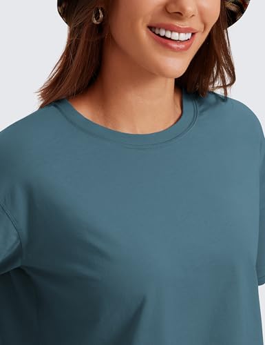 Image of CRZ YOGA Pima Cotton High Neck Crop T-Shirt | Workout, Naturally Soft, Loose Fit, Short Sleeve Tops for Women