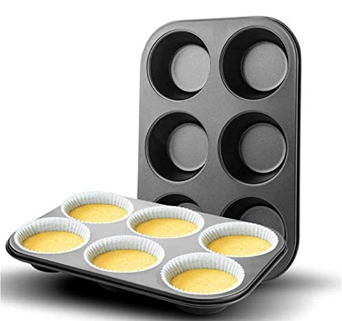 U-COOK Muffin Tin Quality Non Stick Trays 6 Hole Baking Pans. Deep Strong Durable Material 27cm x 8cm. Hole Measures 7cm x 2.5cm (3” x 1”).