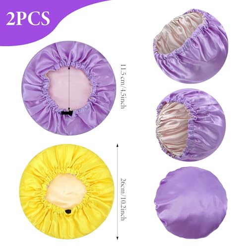 2 Pcs Baby Bonnet, Double Layer Satin Bonnet for Kids Silk Adjustable Kids Sleeping Cap Soft Wide Band Sleep Cap for Sleeping Night Hat for Toddler Child Natural Hair Curly Hair(Pueple+Yellow)3