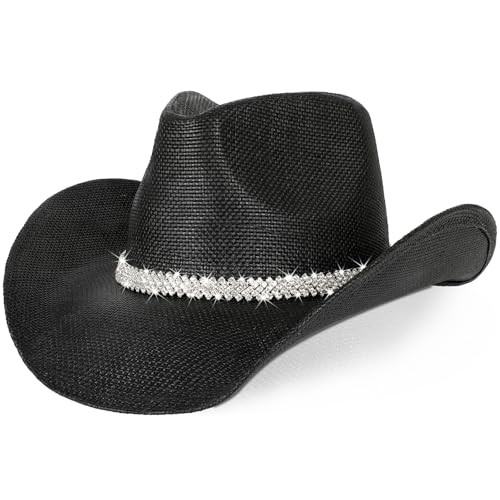 Image of WQWOVRVO Cowboy Hat,Cowgirl Hat,Western Cowboy Hats for Women /Mens /Straw Wide with Shapeable Brim Cowboy Hat for Womens