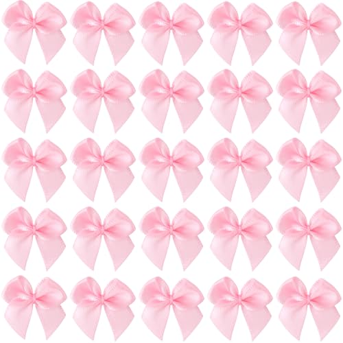 Mxxipp 35pcs Mini Ribbon Bows Satin Ribbon Bow Cute Soft Bowknot Sewing Accessories for Flowers Bakery Wrapping Christmas Wedding Birthday Party Decoration- Pink