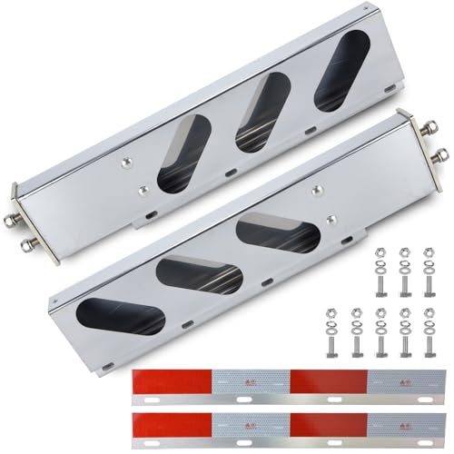 Image of Stainless Steel Mud Flap Hanger with 4 inch Light Cutouts Aluminum Reflectors,Spring Loaded,30 inch Length,2 1 /2 inch Bolt Spacing Bracket Mudflap Holder, W / Screws Nuts for Mudflap,Semi Truck (Oval)