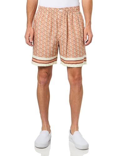 Lacoste Men's Relaxed Fit Monogram Shorts, Latte, Clay, & White, Large