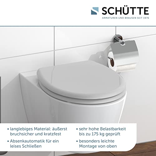 SCHÜTTE WC-Sitz GRAU mit Absenkautomatik und Schnellverschluss aus Duroplast, abnehmbarer Toilettendeckel mit 175kg Belastbarkeit, Toilettensitz mit Brille, Klodeckel für WC, Klobrille Grau