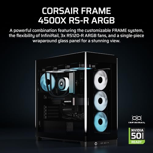 Image of CORSAIR Frame 4500X RS-R ARGB Bundle - Includes 3X RS120R ARGB Fans, 1x RS120 ARGB Fan, 1x Nautilus RS 360 ARGB CPU Cooler - Black
