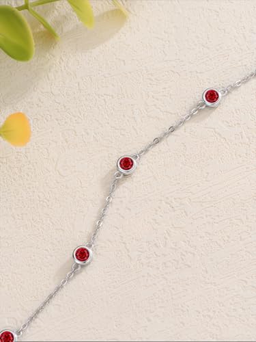 Image of Dorunmo Heart Birthstone Bracelets 925 Sterling Silver Round Birthstone Anklet for Women Birthday Jewelry Gifts for Girlfriend Wife Mother Her