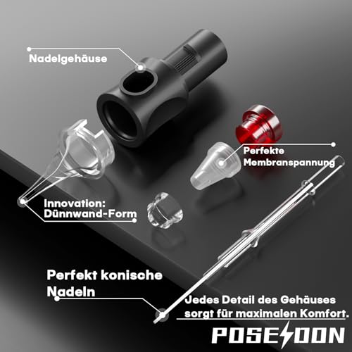 POSEIDON Professionelle Tätowiernadel-Kartuschen - 20er Pack 7RL Round Liner (Nr. 12), Edelstahl mit Tintenfluss-Membran, Einweg & Passend für Alle Tätowiermaschinen (1207RL)