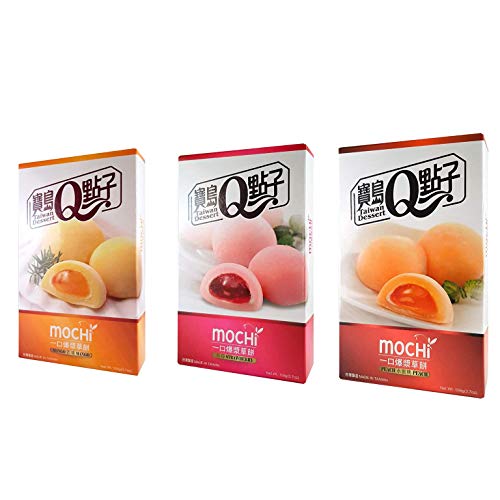 Japanischer Mochi Daifuku Taiwan Dessert 3 Geschmack - Erdbeere Mango Pfirsich 3 x 104g Packs Cover