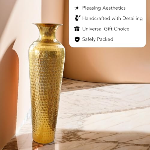 Image of Nostrae by Ekhasa Tall Big Metallic Flower Vase for Home Decor | Long Flower Vase Gift for Weddings, Housewarmings | Large Decorative Sofa Side Metal Vase for Living Room, Office & Bed Corner