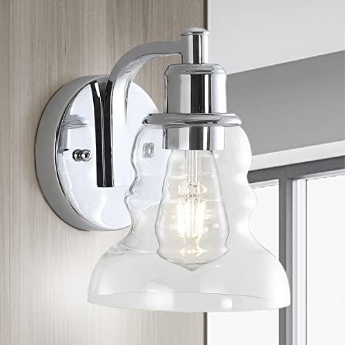 Image of JONATHAN Y 6.5 inch Chrome Modern Industrial Rustic 1-Light LED Vanity Light with Clear Glass Shade, Vintage Wall Sconce for Bathroom Kitchen Hallway, LED Bulb Included (JYL3544B)