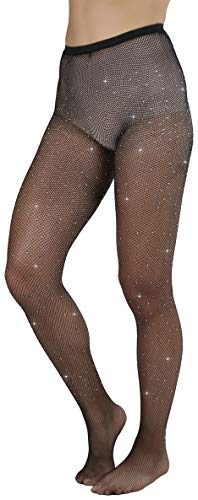 Image of ToBeInStyle Women's Fine Fishnet Pattern Pantyhose w /Back Seam & Rhinestones
