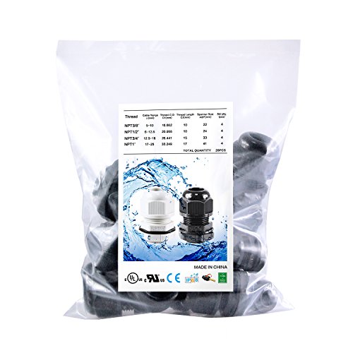 Image of XHF IP68 Nylon Waterproof NPT Cable Glands Assortment 48pcs 1 /4 inch, 3 /8'', 1 /2'', 3 /4'', 1'' UL Listed and RoHS Cord Grip Compliant Cable Strain Relief Black