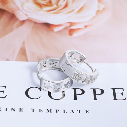 Star Earrings for Teen Girls Women - Sterling Silver Stars Hoop Earrings Hypoallergenic Cubic Zirconia Star Shaped Earrings Lightweight Loop Earrings Gifts for Daughter Granddaughter Niece Christmas4