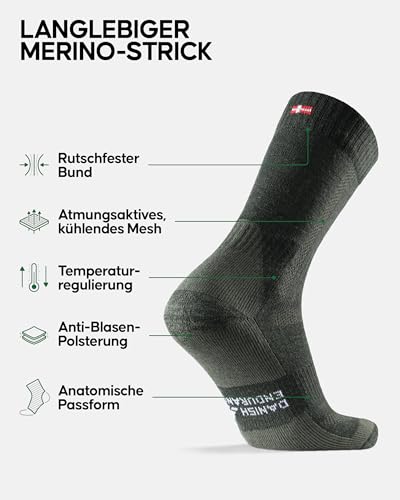 Foto von DANISH ENDURANCE Merino Wandersocken, Thermo Outdoor Socken & Trekkingsocken, Unisex, für Herren & Damen, Grün, 43-47