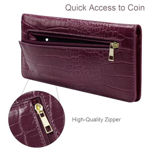 Image of Wallet Women Bifold Faux Crocodile Leather Slim Thin Long Wallets