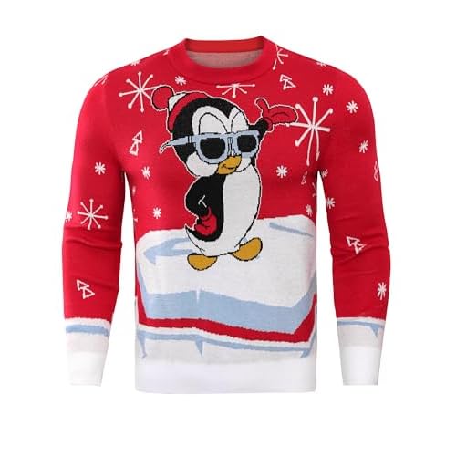 Demegimi Jersey Suéter de Navidad de Pingüinos Suéter Divertido Sweater Lindo Suéter Navideño Navidad Divertido Cuello Redondo de Manga Larga