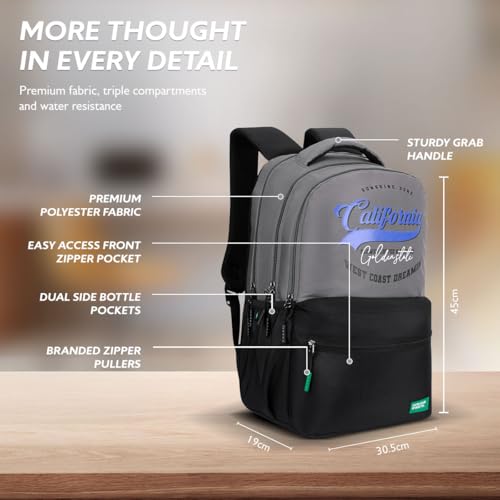 Image of United Colors of Benetton Unisex High-School Backpack CALAFIA | 3-Compartment Organised Daypack with Airmesh Padding | Backpack for School Girls & Boys | 26L Capacity