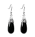 Sterling Silver Black Natural Onyx Teardrop Dangle Filigree Flower French Hook Earrings