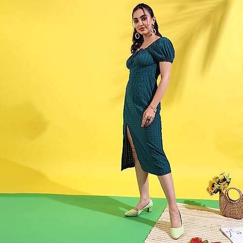 Image of PINACOLADA Women's Solid Dress for Casual Wear | Regular Sleeve | Quality Stretchable Fabric | Dress Crafted with Enhanced Stretch and Comfort Fit for Everyday Wear