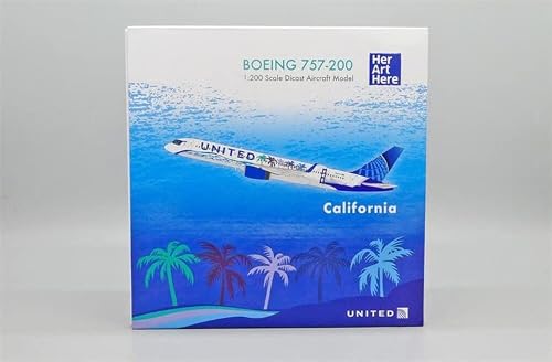 Jc Wings United Airlines For Boeing 757-200 (Her Art Here - California Livery) N14106 With Stand Limited Edition 1/200 Diecast Aircraft Pre-Built Model #TOP7
