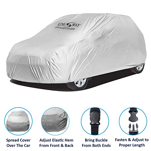 Image of KINGSWAY Celerio Car Body Cover Dustproof for (Year 2014 to 2021), Compatible with Maruti Suzuki Celerio Car Cover, Comes with Bird Droppings, Scratch, UV and Paint Protection, Silver Matty