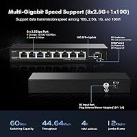 YuLinca 8 Port 2.5G Netzwerk Switch mit 10G SFP, 8 x 2.5GBASE-T Ports, kompatibel mit 10/100/1000Mbps Geräten, lüfterloser Unmanaged Plug&Play Ethernet Switch – Ansicht 3