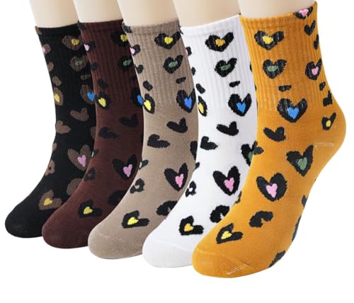 5 pairs straight tube mid tube fashionable girl's beloved leopard print sock set for daily versatility