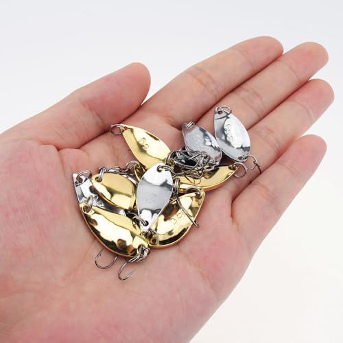 Origlam - 12 cucchiai da pesca in metallo, con gancio in acciaio ad alto contenuto di carbonio per pesca della spigola e della trota, in acqua dolce e salata