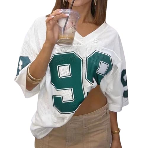 Hesaco Womens Graphic Tees - Oversized Jersey Summer Top Jersey Top Coquette Clothes Y2k Streetwear Short Sleeve Shirts