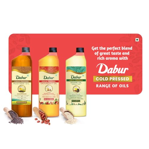 Image of Dabur Pure & Unrefined Cold Pressed Groundnut Oil | 1L (Pack of 2x1L ) | Naturally Cholesterol Free | 1L | Rich Aroma & Flavour of Authentic Groundnuts | Contains Natural Antioxidants | Finest Quality Groundnuts | Naturally Rich in Unsaturated Fats