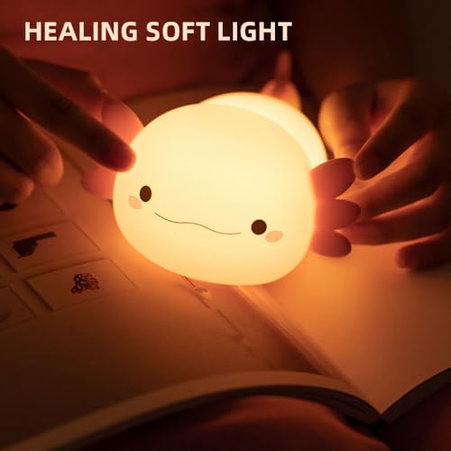 Image of IFTHFOUR Axolotl Night Light - Cute Rechargeable Dimmable Silicone Lamp, Kawaii Room Decor for Kids Girls Boys