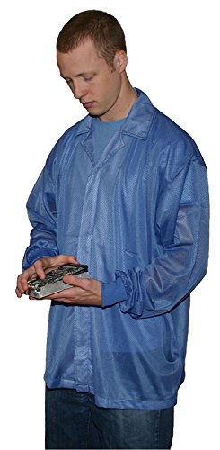 Image of ESD Jacket, Certified Level 3 Protective Lightweight Workwear & High Shielding Anti-Static Lab Coat, Full Sleeve,Knit Cuff ESD Smock, Light Blue - 3X-Large (JKCS 8807LB)