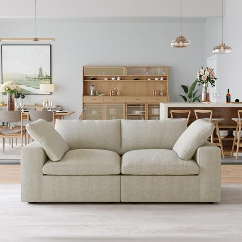 Image of JACH Modular Sectional Cloud Couches for Living Room, Comfy Love Seat Sofas, Thick Cushion, Covers Removable, Modular Sofa, Cloud Couch for Living Room Bedroom Apartment (Khaki)