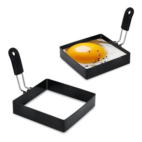 LXLOVESM 2-Pack 4'' Square Egg Rings Set with Silicone Handle,