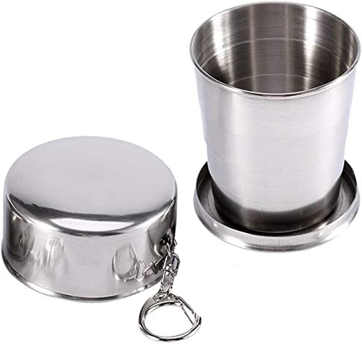 2 Pieces Folding glass 150ml Lightweight & Compact Stainless Steel Foldable Cup 150ML To Elevate Your Journeys - Ultimate Folding Cup Is Perfect For Travelers, Campers & Worker (2 Pieces)
