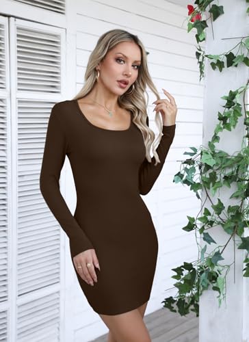 Image of Valiamcep Women's Square Neck Ribbed Knit Bodycon Mini Dresses | Slim Fit Pencil Dress, Cocktail Party Club Night Out Dating Daily Outfits, Sexy Dressy Casual, Fall Winter Fashion Clothes