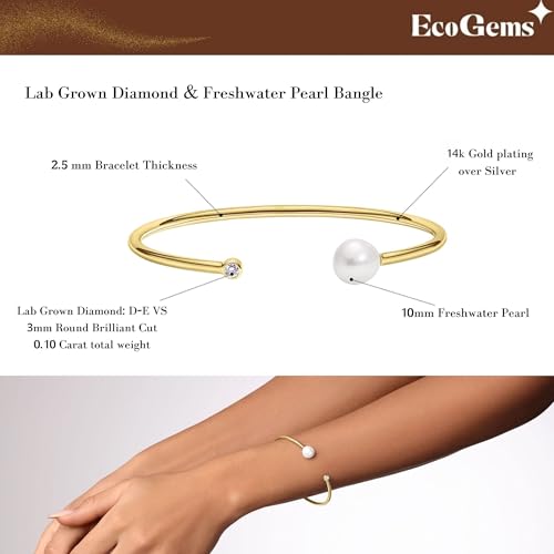 14K White/Yellow Gold Plated Silver Bracelet With Freshwater Cultured Pearl and 0.10 TCW Round Brilliant Diamond/Emerald, Bracelet For Women, Gift For Her Jewelry For Women3