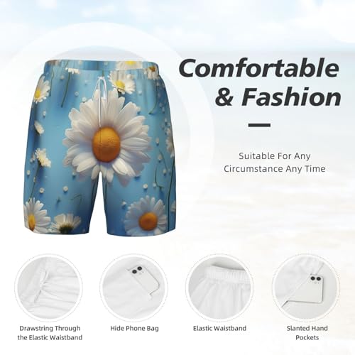 Men's Swim Trunks Quick Dry Board Shorts Cute Daisy Beach Shorts with Pocket Bathing Suits for Men4