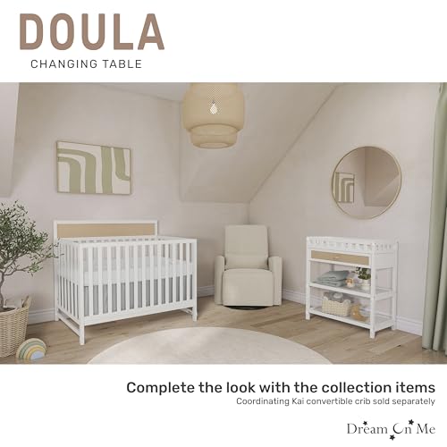 Image of Dream On Me Doula Changing Table in White - BSA & GREENGUARD Gold Certified, Enclosed Dressing Area for Safety, Two Spacious Storage Shelves & A Closed Drawer, Converts to Nightstand