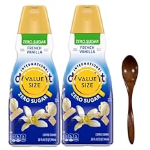 Zero Sugar French Vanilla Liquid Coffee Creamer.- Pack of Two 2 32 fl oz Bottles of Smooth & Creamy Delightful Coffee Creamer with Candy Freezer Wooden Spoon Zero Sugar French Vanilla Wooden Spoon