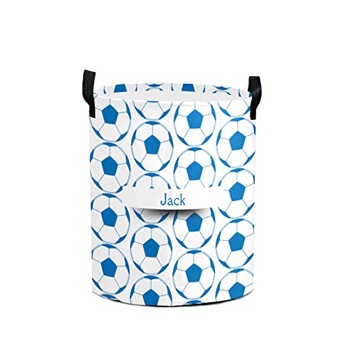 Soccer Personalized Freestanding Laundry Hamper, Custom Waterproof Collapsible Drawstring Basket Storage Bins with Handle for Clothes